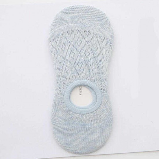 Women Girls Summer Thin Hollow Breathable Boat Socks Soft Cotton Antiskid Invisible Socks