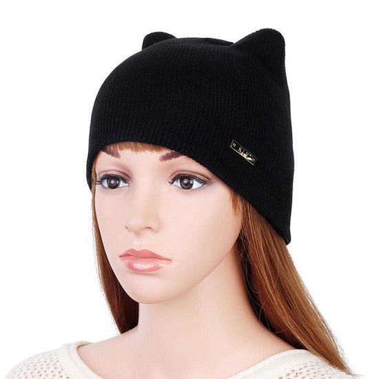 Women Girls Winter Cat Ears Knit Cap Earmuffs Warm Beanie Hat Skullcap