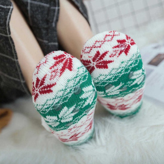 Women Girls Winter Chiristmas Plus Velvet Thick Boat Socks Home Jacquard Anti-Slip Bottom Yoga Socks