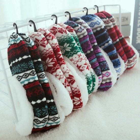 Women Girls Winter Chiristmas Plus Velvet Thick Boat Socks Home Jacquard Anti-Slip Bottom Yoga Socks