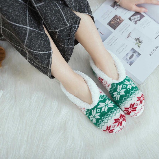 Women Girls Winter Chiristmas Plus Velvet Thick Boat Socks Home Jacquard Anti-Slip Bottom Yoga Socks