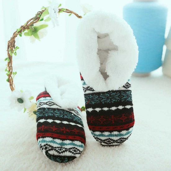 Women Girls Winter Chiristmas Plus Velvet Thick Boat Socks Home Jacquard Anti-Slip Bottom Yoga Socks