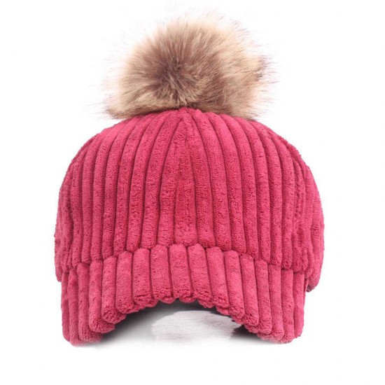 Women Girls Winter Corduroy Thick Strip Pompom Outdoor Sports Baseball Peaked Cap Women Girls Winter Corduroy Thick Strip Pompom Outdoor Sports Baseball Peaked Cap