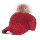Women Girls Winter Corduroy Thick Strip Pompom Outdoor Sports Baseball Peaked Cap Women Girls Winter Corduroy Thick Strip Pompom Outdoor Sports Baseball Peaked Cap