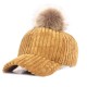 Women Girls Winter Corduroy Thick Strip Pompom Outdoor Sports Baseball Peaked Cap Women Girls Winter Corduroy Thick Strip Pompom Outdoor Sports Baseball Peaked Cap