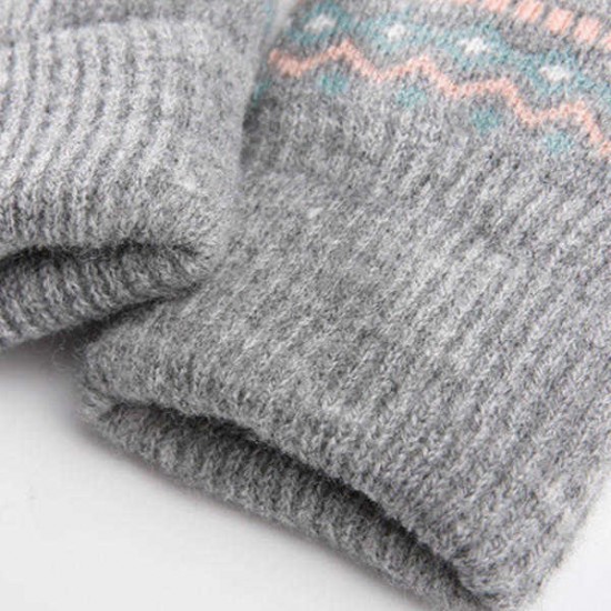 Women Girls Winter Crochet Knitted Warm Gloves  Touch Screen Cute Deer Printing Mittens