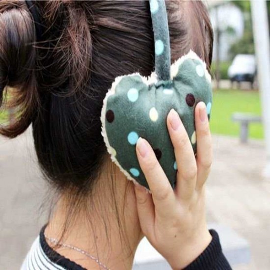 Women Girls Winter Cute Dot Print Hearts Shape Fur Warm Earmuffs