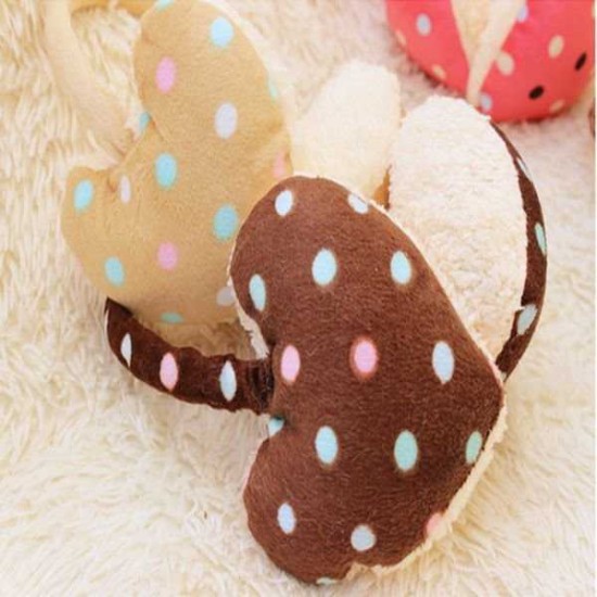Women Girls Winter Cute Dot Print Hearts Shape Fur Warm Earmuffs