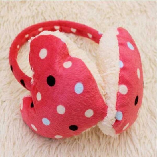 Women Girls Winter Cute Dot Print Hearts Shape Fur Warm Earmuffs