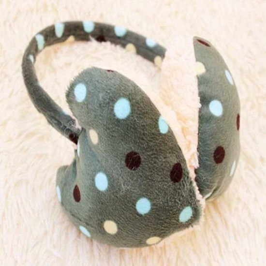 Women Girls Winter Cute Dot Print Hearts Shape Fur Warm Earmuffs