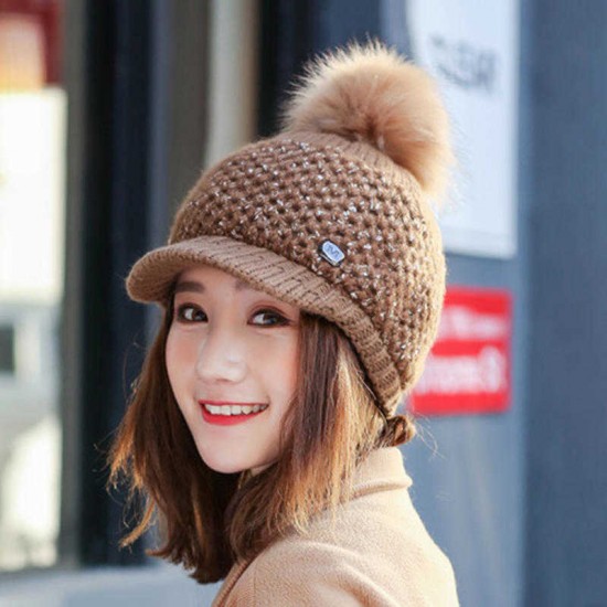 Women Girls Winter Wool Knit Peaked Hat Beret Plus Neck Warmer Casual Outdoor Cycling Cap