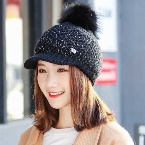 Women Girls Winter Wool Knit Peaked Hat Beret Plus Neck Warmer Casual Outdoor Cycling Cap