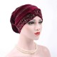 Women Gold Velour Stretch Turban Hat With Diamond Autumn Casual Warm Solid Beanie Cap