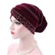 Women Gold Velour Stretch Turban Hat With Diamond Autumn Casual Warm Solid Beanie Cap