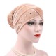 Women Gold Velour Stretch Turban Hat With Diamond Autumn Casual Warm Solid Beanie Cap