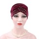 Women Gold Velour Stretch Turban Hat With Diamond Autumn Casual Warm Solid Beanie Cap