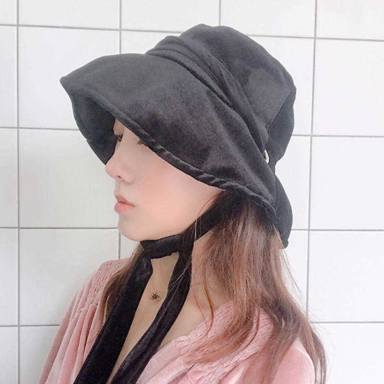 Women Gold Velvet Dual-use Warm Fishing Hat Straps Basin Foldable Cap Outdoor Casual Windproof Hat