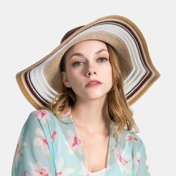 Women Gradient Hollow Large Edge Cap Travel Shade Straw Hat