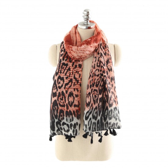 Women Gradient Leopard Print Fashion Tassel Fringe Banquet Leisure Scarf