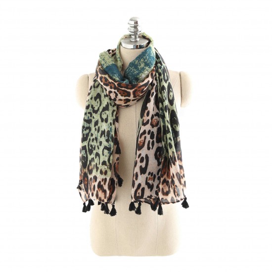 Women Gradient Leopard Print Fashion Tassel Fringe Banquet Leisure Scarf