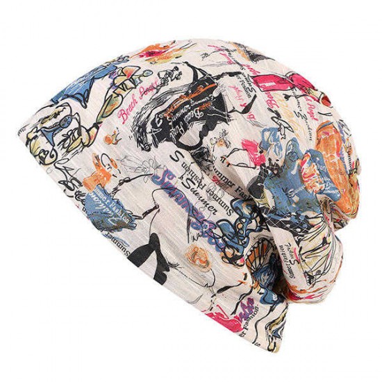 Women Graffiti Cotton Beanies Cap Casual Warm Skullies Bonnet Hat