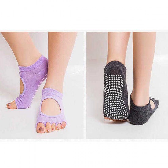 Women Half Five Fingers Cotton Half Toe Yoga Socks Anti-Slip Peep Toe Non-Slip Ankle Yoga Socks