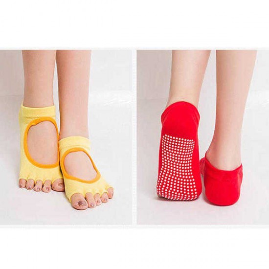 Women Half Five Fingers Cotton Half Toe Yoga Socks Anti-Slip Peep Toe Non-Slip Ankle Yoga Socks