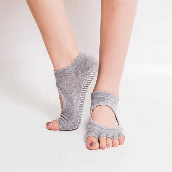 Women Half Five Fingers Cotton Half Toe Yoga Socks Anti-Slip Peep Toe Non-Slip Ankle Yoga Socks