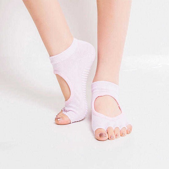 Women Half Five Fingers Cotton Half Toe Yoga Socks Anti-Slip Peep Toe Non-Slip Ankle Yoga Socks