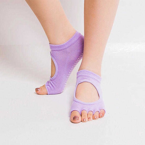 Women Half Five Fingers Cotton Half Toe Yoga Socks Anti-Slip Peep Toe Non-Slip Ankle Yoga Socks