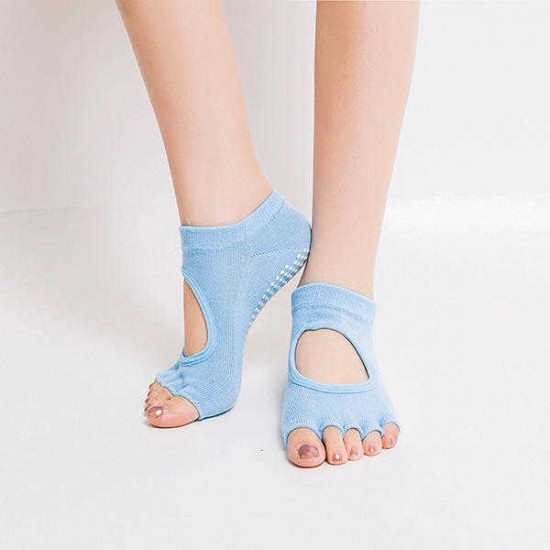 Women Half Five Fingers Cotton Half Toe Yoga Socks Anti-Slip Peep Toe Non-Slip Ankle Yoga Socks