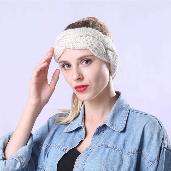 Women Handmade Braided Knit Headband Thickened Loose Warm Hair Band