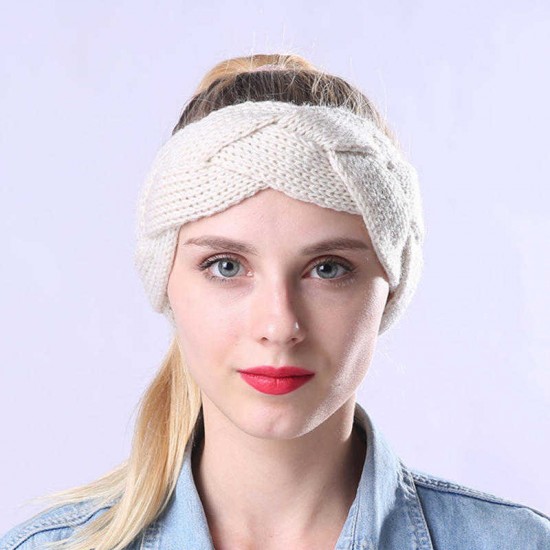 Women Handmade Braided Knit Headband Thickened Loose Warm Hair Band