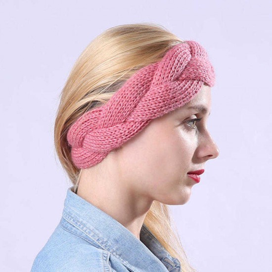 Women Handmade Braided Knit Headband Thickened Loose Warm Hair Band