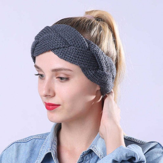 Women Handmade Braided Knit Headband Thickened Loose Warm Hair Band