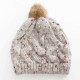 Women Handmade Jacquard Mixed Color Rabbit Hair Ball Knitted Hat Warm Casual Knit Beanie Cap