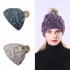 Women Handmade Jacquard Mixed Color Rabbit Hair Ball Knitted Hat Warm Casual Knit Beanie Cap