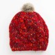 Women Handmade Jacquard Mixed Color Rabbit Hair Ball Knitted Hat Warm Casual Knit Beanie Cap