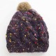 Women Handmade Jacquard Mixed Color Rabbit Hair Ball Knitted Hat Warm Casual Knit Beanie Cap