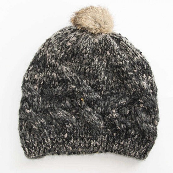 Women Handmade Jacquard Mixed Color Rabbit Hair Ball Knitted Hat Warm Casual Knit Beanie Cap