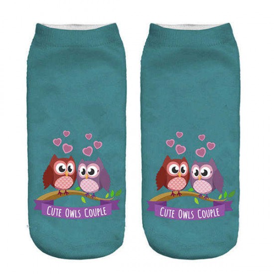 Women Harajuku 3D Owl Animal Print Socks Good Stretch Breathable Low Cut Ankle Socks