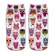 Women Harajuku 3D Owl Animal Print Socks Good Stretch Breathable Low Cut Ankle Socks