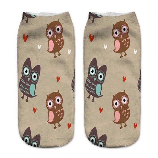 Women Harajuku 3D Owl Animal Print Socks Good Stretch Breathable Low Cut Ankle Socks