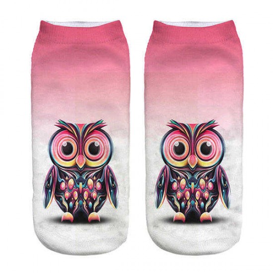 Women Harajuku 3D Owl Animal Print Socks Good Stretch Breathable Low Cut Ankle Socks