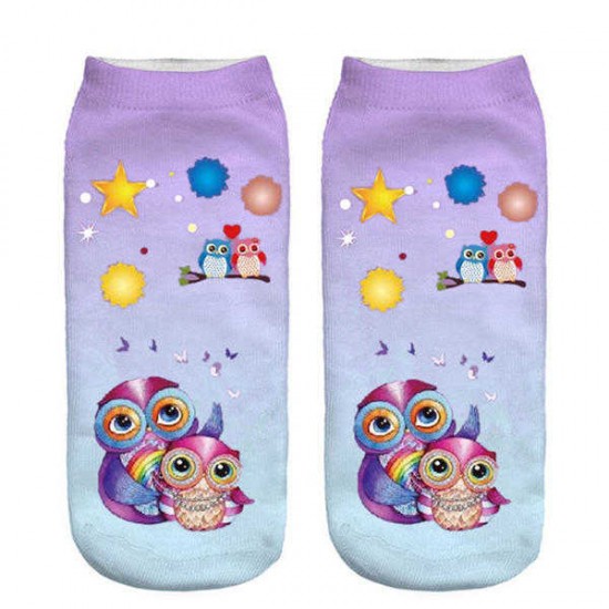 Women Harajuku 3D Owl Animal Print Socks Good Stretch Breathable Low Cut Ankle Socks