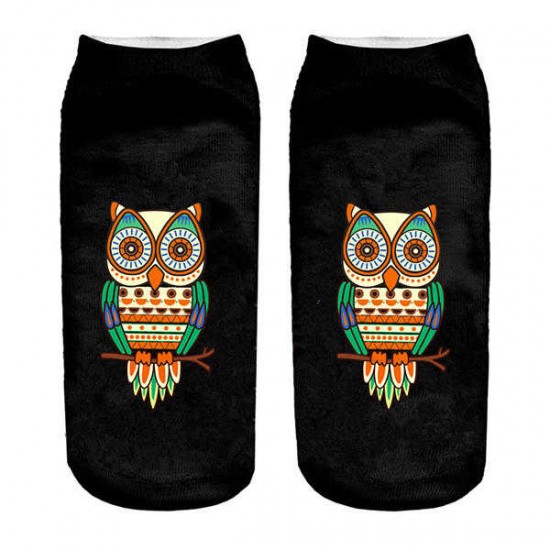 Women Harajuku 3D Owl Animal Print Socks Good Stretch Breathable Low Cut Ankle Socks