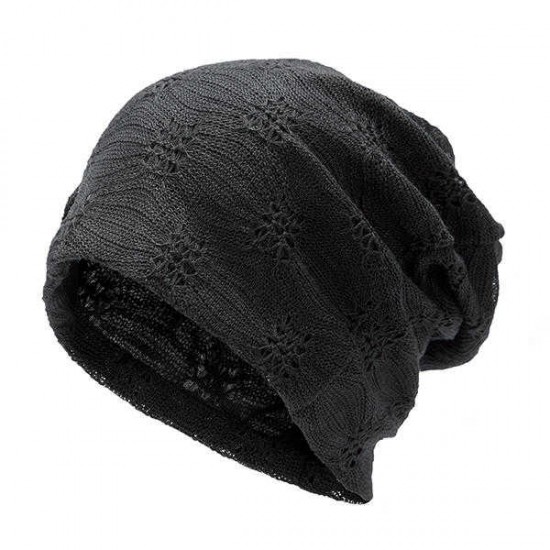 Women Hollow Cotton Knitted Beanie Hat Casual Breathable Skullies Hedging Cap