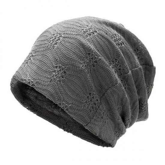 Women Hollow Cotton Knitted Beanie Hat Casual Breathable Skullies Hedging Cap