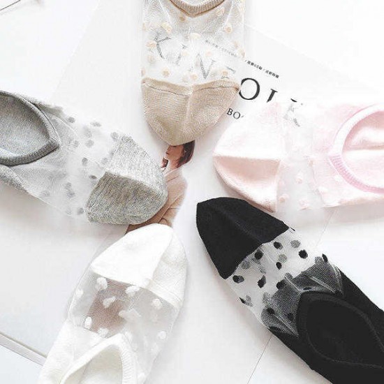 Women Invisible Crystal Lighter Boat Socks Summer Thin Breathable Dot Glass Silk Socks