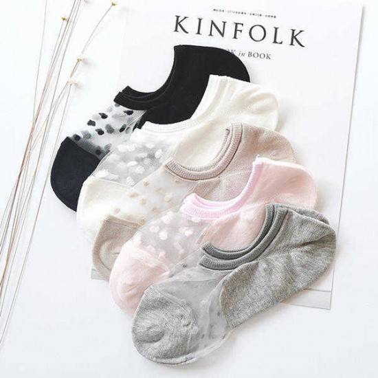 Women Invisible Crystal Lighter Boat Socks Summer Thin Breathable Dot Glass Silk Socks